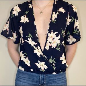 Navy blouse with floral print